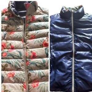 Tommy Bahama Puffer Vest Reversible Duck Down Tropical Floral Navy Bohemian Sz M